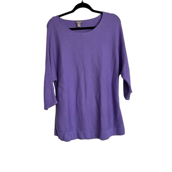 Chico's Sweater Womens Size 3 XL Purple Tunic Ribbed Knit 3/4 Dolman Sleeve - Picture 1 of 9